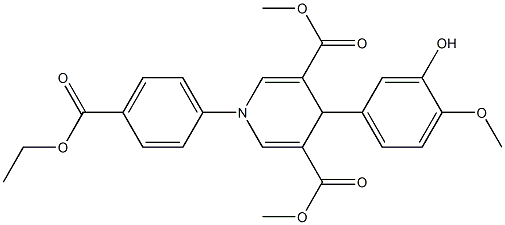 dimethyl 1-[4-(ethoxycarbonyl)phenyl]-4-(3-hydroxy-4-methoxyphenyl)-1,4-dihydro-3,5-pyridinedicarboxylate Struktur