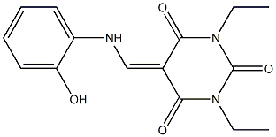 1,3-diethyl-5-[(2-hydroxyanilino)methylene]-2,4,6(1H,3H,5H)-pyrimidinetrione Struktur