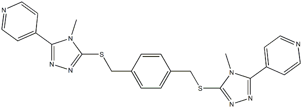 4-(4-methyl-5-{[4-({[4-methyl-5-(4-pyridinyl)-4H-1,2,4-triazol-3-yl]sulfanyl}methyl)benzyl]sulfanyl}-4H-1,2,4-triazol-3-yl)pyridine Struktur