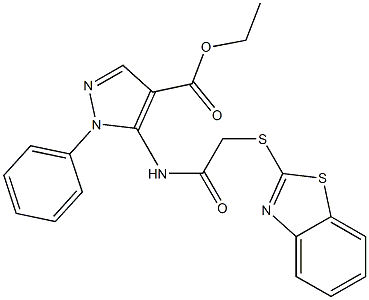 ethyl 5-{[(1,3-benzothiazol-2-ylsulfanyl)acetyl]amino}-1-phenyl-1H-pyrazole-4-carboxylate Struktur