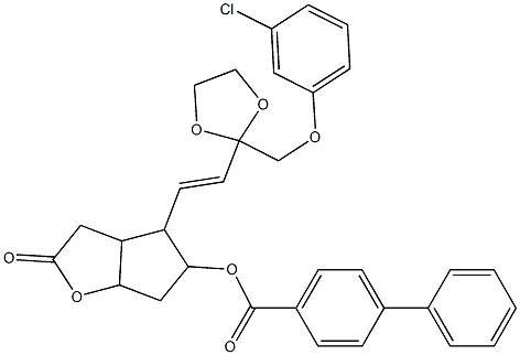 4-(2-{2-[(3-chlorophenoxy)methyl]-1,3-dioxolan-2-yl}vinyl)-2-oxohexahydro-2H-cyclopenta[b]furan-5-yl [1,1'-biphenyl]-4-carboxylate Struktur