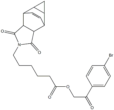 2-(4-bromophenyl)-2-oxoethyl 6-(3,5-dioxo-4-azatetracyclo[5.3.2.0~2,6~.0~8,10~]dodec-11-en-4-yl)hexanoate Struktur