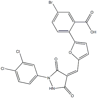 5-bromo-2-(5-{[1-(3,4-dichlorophenyl)-3,5-dioxo-4-pyrazolidinylidene]methyl}-2-furyl)benzoic acid Struktur