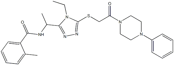 N-[1-(4-ethyl-5-{[2-oxo-2-(4-phenyl-1-piperazinyl)ethyl]sulfanyl}-4H-1,2,4-triazol-3-yl)ethyl]-2-methylbenzamide Struktur