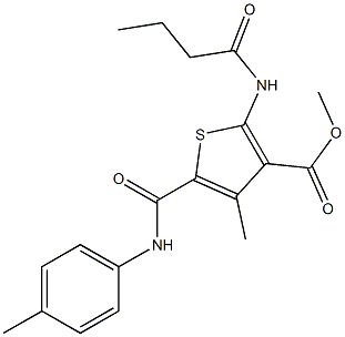 methyl 2-(butanoylamino)-4-methyl-5-{[(4-methylphenyl)amino]carbonyl}thiophene-3-carboxylate Struktur