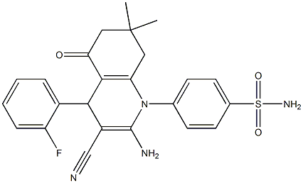 4-(2-amino-3-cyano-4-(2-fluorophenyl)-7,7-dimethyl-5-oxo-5,6,7,8-tetrahydro-1(4H)-quinolinyl)benzenesulfonamide Struktur