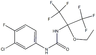 N-(3-chloro-4-fluorophenyl)-N'-[1-ethoxy-2,2,2-trifluoro-1-(trifluoromethyl)ethyl]urea Struktur