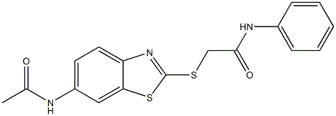 2-{[6-(acetylamino)-1,3-benzothiazol-2-yl]sulfanyl}-N-phenylacetamide Struktur