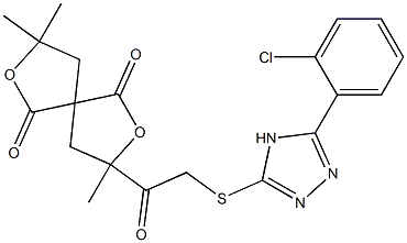 3-({[5-(2-chlorophenyl)-4H-1,2,4-triazol-3-yl]sulfanyl}acetyl)-3,8,8-trimethyl-2,7-dioxaspiro[4.4]nonane-1,6-dione Struktur