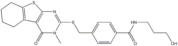 N-(3-hydroxypropyl)-4-{[(3-methyl-4-oxo-3,4,5,6,7,8-hexahydro[1]benzothieno[2,3-d]pyrimidin-2-yl)sulfanyl]methyl}benzamide Struktur