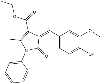 ethyl 4-(4-hydroxy-3-methoxybenzylidene)-2-methyl-5-oxo-1-phenyl-4,5-dihydro-1H-pyrrole-3-carboxylate Struktur