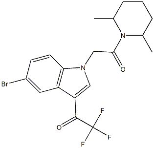 1-{5-bromo-1-[2-(2,6-dimethyl-1-piperidinyl)-2-oxoethyl]-1H-indol-3-yl}-2,2,2-trifluoroethanone Struktur