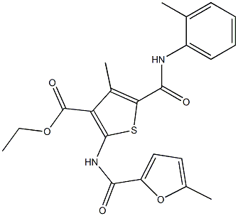 ethyl 4-methyl-2-[(5-methyl-2-furoyl)amino]-5-(2-toluidinocarbonyl)-3-thiophenecarboxylate Struktur