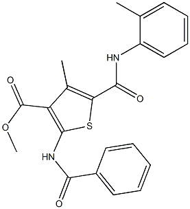 methyl 4-methyl-5-{[(2-methylphenyl)amino]carbonyl}-2-[(phenylcarbonyl)amino]thiophene-3-carboxylate Struktur