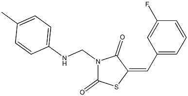 5-(3-fluorobenzylidene)-3-(4-toluidinomethyl)-1,3-thiazolidine-2,4-dione Struktur