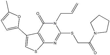 3-allyl-5-(5-methyl-2-furyl)-2-{[2-oxo-2-(1-pyrrolidinyl)ethyl]sulfanyl}thieno[2,3-d]pyrimidin-4(3H)-one Struktur