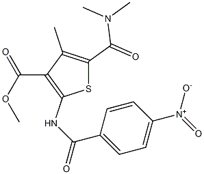 methyl 5-[(dimethylamino)carbonyl]-2-({4-nitrobenzoyl}amino)-4-methyl-3-thiophenecarboxylate Struktur