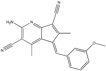 2-amino-5-(3-methoxybenzylidene)-4,6-dimethyl-5H-cyclopenta[b]pyridine-3,7-dicarbonitrile Struktur