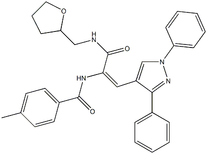 N-(2-(1,3-diphenyl-1H-pyrazol-4-yl)-1-{[(tetrahydro-2-furanylmethyl)amino]carbonyl}vinyl)-4-methylbenzamide Struktur