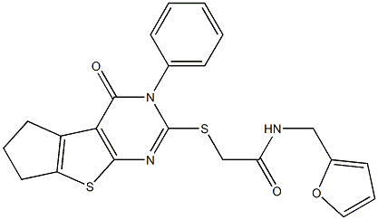 N-(2-furylmethyl)-2-[(4-oxo-3-phenyl-3,5,6,7-tetrahydro-4H-cyclopenta[4,5]thieno[2,3-d]pyrimidin-2-yl)sulfanyl]acetamide Struktur