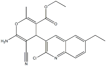 ethyl 6-amino-4-(2-chloro-6-ethylquinolin-3-yl)-5-cyano-2-methyl-4H-pyran-3-carboxylate Struktur