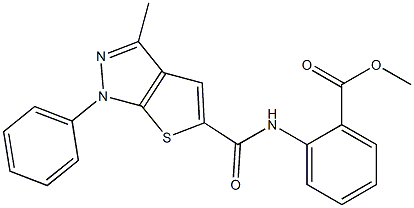 methyl 2-{[(3-methyl-1-phenyl-1H-thieno[2,3-c]pyrazol-5-yl)carbonyl]amino}benzoate Struktur