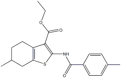 ethyl 6-methyl-2-[(4-methylbenzoyl)amino]-4,5,6,7-tetrahydro-1-benzothiophene-3-carboxylate Struktur