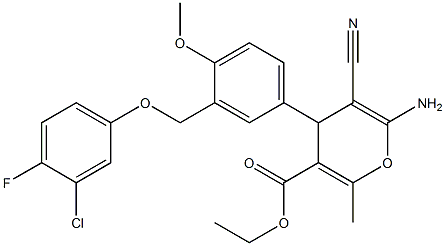 ethyl 6-amino-4-{3-[(3-chloro-4-fluorophenoxy)methyl]-4-methoxyphenyl}-5-cyano-2-methyl-4H-pyran-3-carboxylate Struktur