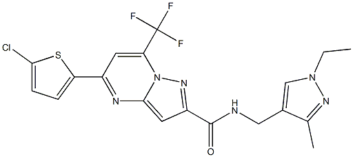 5-(5-chloro-2-thienyl)-N-[(1-ethyl-3-methyl-1H-pyrazol-4-yl)methyl]-7-(trifluoromethyl)pyrazolo[1,5-a]pyrimidine-2-carboxamide Struktur