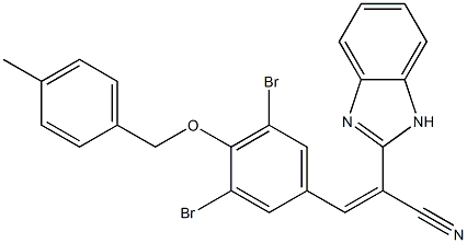 2-(1H-benzimidazol-2-yl)-3-{3,5-dibromo-4-[(4-methylbenzyl)oxy]phenyl}acrylonitrile Struktur