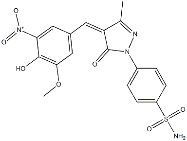 4-(4-{4-hydroxy-3-nitro-5-methoxybenzylidene}-3-methyl-5-oxo-4,5-dihydro-1H-pyrazol-1-yl)benzenesulfonamide Struktur