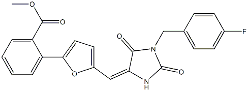 methyl 2-(5-{[1-(4-fluorobenzyl)-2,5-dioxoimidazolidin-4-ylidene]methyl}-2-furyl)benzoate Struktur