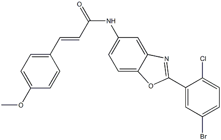 N-[2-(5-bromo-2-chlorophenyl)-1,3-benzoxazol-5-yl]-3-(4-methoxyphenyl)acrylamide Struktur