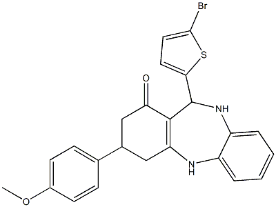 11-(5-bromothien-2-yl)-3-(4-methoxyphenyl)-2,3,4,5,10,11-hexahydro-1H-dibenzo[b,e][1,4]diazepin-1-one Struktur