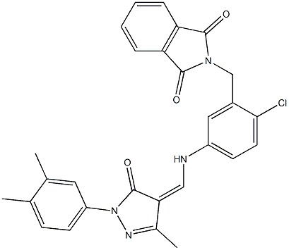 2-[2-chloro-5-({[1-(3,4-dimethylphenyl)-3-methyl-5-oxo-1,5-dihydro-4H-pyrazol-4-ylidene]methyl}amino)benzyl]-1H-isoindole-1,3(2H)-dione Struktur