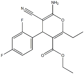 ethyl 6-amino-5-cyano-4-(2,4-difluorophenyl)-2-ethyl-4H-pyran-3-carboxylate Struktur