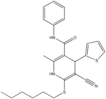 5-cyano-6-(hexylsulfanyl)-2-methyl-N-phenyl-4-(2-thienyl)-1,4-dihydro-3-pyridinecarboxamide Struktur