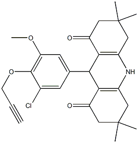 9-[3-chloro-5-methoxy-4-(2-propynyloxy)phenyl]-3,3,6,6-tetramethyl-3,4,6,7,9,10-hexahydro-1,8(2H,5H)-acridinedione Struktur