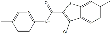 3-chloro-6-methyl-N-(5-methyl-2-pyridinyl)-1-benzothiophene-2-carboxamide Struktur