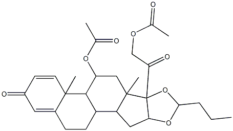 2-[5-(acetyloxy)-4a,6a-dimethyl-2-oxo-8-propyl-2,4a,4b,5,6,6a,9a,10,10a,10b,11,12-dodecahydro-6bH-naphtho[2',1':4,5]indeno[1,2-d][1,3]dioxol-6b-yl]-2-oxoethyl acetate Struktur