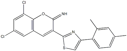 6,8-dichloro-3-[4-(2,4-dimethylphenyl)-1,3-thiazol-2-yl]-2H-chromen-2-imine Struktur