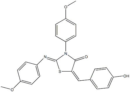 5-(4-hydroxybenzylidene)-3-(4-methoxyphenyl)-2-[(4-methoxyphenyl)imino]-1,3-thiazolidin-4-one Struktur