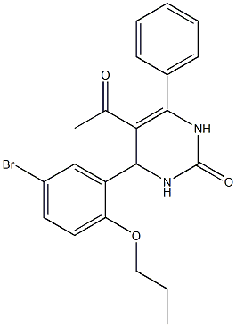 5-acetyl-4-(5-bromo-2-propoxyphenyl)-6-phenyl-3,4-dihydropyrimidin-2(1H)-one Struktur