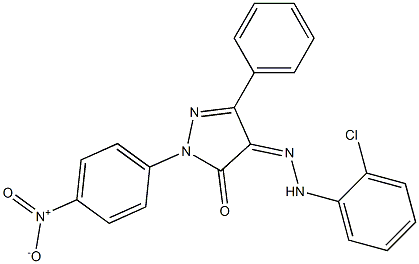 1-(4-nitrophenyl)-3-phenyl-1H-pyrazole-4,5-dione 4-[N-(2-chlorophenyl)hydrazone] Struktur