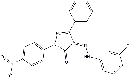 1-(4-nitrophenyl)-3-phenyl-1H-pyrazole-4,5-dione 4-[N-(3-chlorophenyl)hydrazone] Struktur