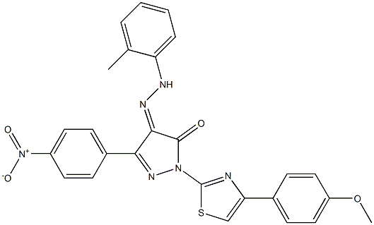 1-[4-(4-methoxyphenyl)-1,3-thiazol-2-yl]-3-(4-nitrophenyl)-1H-pyrazole-4,5-dione 4-[N-(2-methylphenyl)hydrazone] Struktur