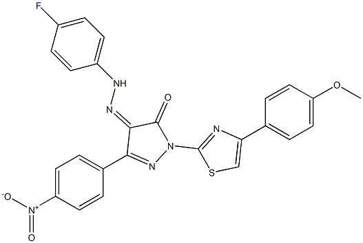 1-[4-(4-methoxyphenyl)-1,3-thiazol-2-yl]-3-(4-nitrophenyl)-1H-pyrazole-4,5-dione 4-[N-(4-fluorophenyl)hydrazone] Struktur