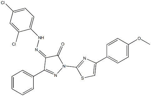 1-[4-(4-methoxyphenyl)-1,3-thiazol-2-yl]-3-phenyl-1H-pyrazole-4,5-dione 4-[N-(2,4-dichlorophenyl)hydrazone] Struktur