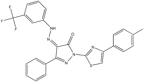 1-[4-(4-methylphenyl)-1,3-thiazol-2-yl]-3-phenyl-1H-pyrazole-4,5-dione 4-{N-[3-(trifluoromethyl)phenyl]hydrazone} Struktur