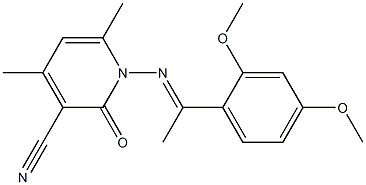 1-{[(E)-1-(2,4-dimethoxyphenyl)ethylidene]amino}-4,6-dimethyl-2-oxo-1,2-dihydro-3-pyridinecarbonitrile Struktur